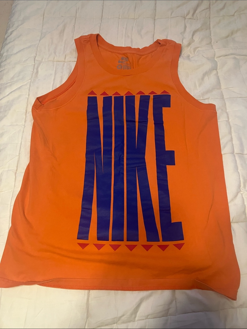 Nike Orange Tank with Large Blue Vertical Logo